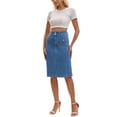 thumbnail image 2 of INSPIRE CHIC Women's Denim Skirt High Waisted Front Pockets Stretch Below Knee Length Jean Skirts S Blue, 2 of 6