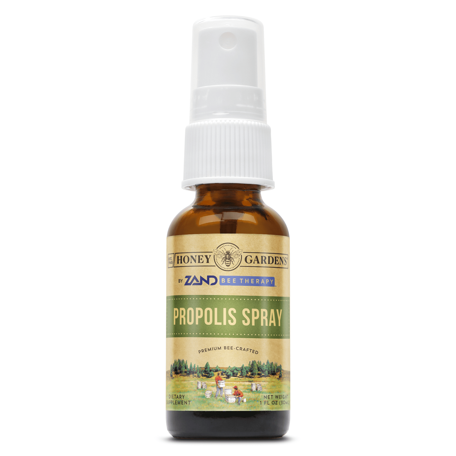 Honey Gardens Bee Propolis Throat Spray | With Apitherapy Raw Honey, Licorice Root and Usnea | 50 Servings | 1 Fl. Oz.