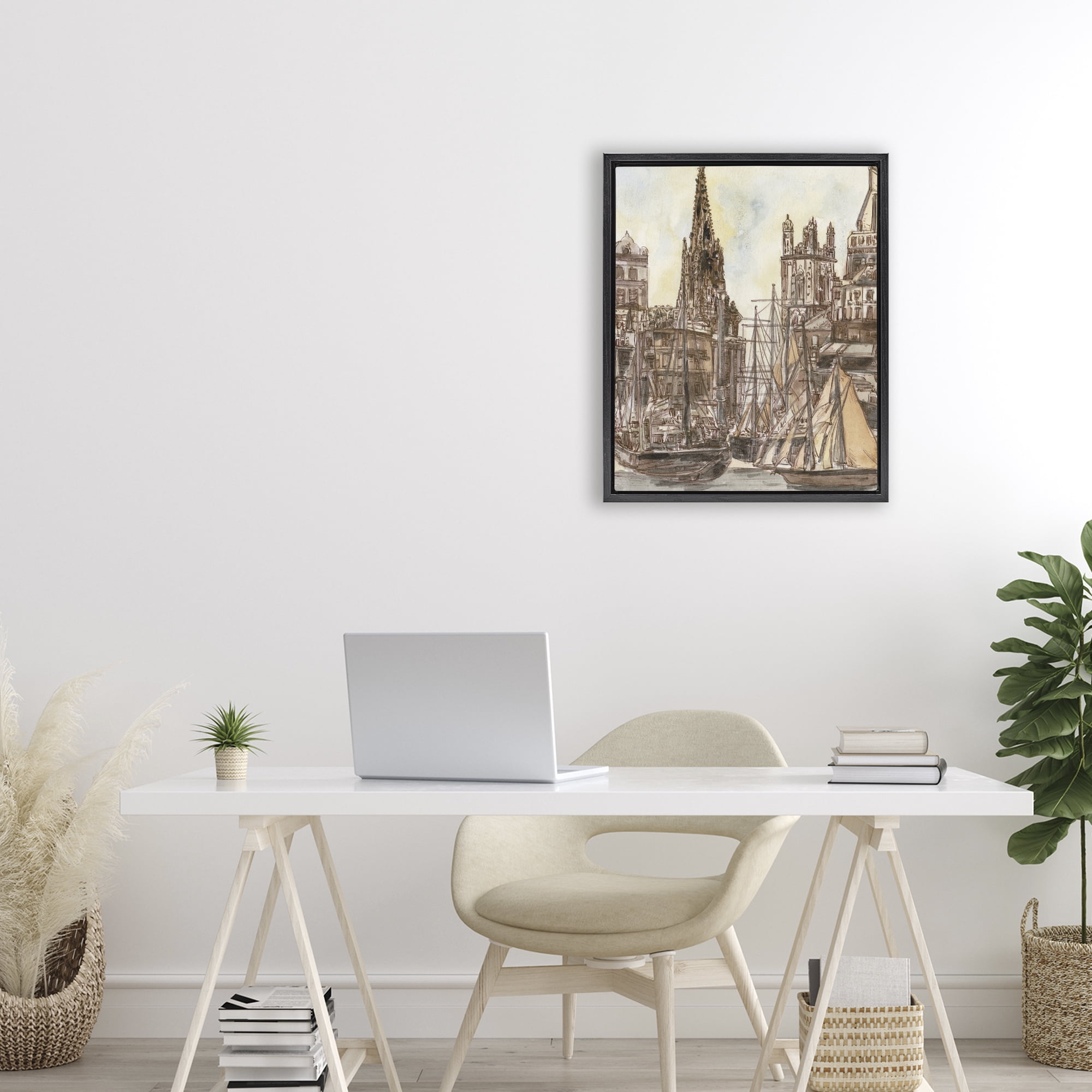 Stupell Industries Salted Remnants Harbor Black Framed Floater Canvas Wall Art, design by Melissa Wang
