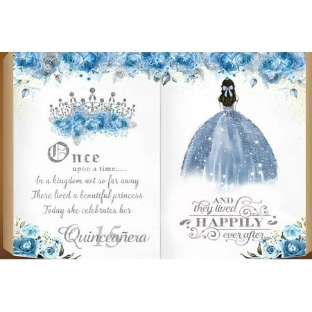Image of Once Upon A Time Backdrop Blue Floral Fairytale Book Crown Girl ss Birthday Portrait Custom Photography Background