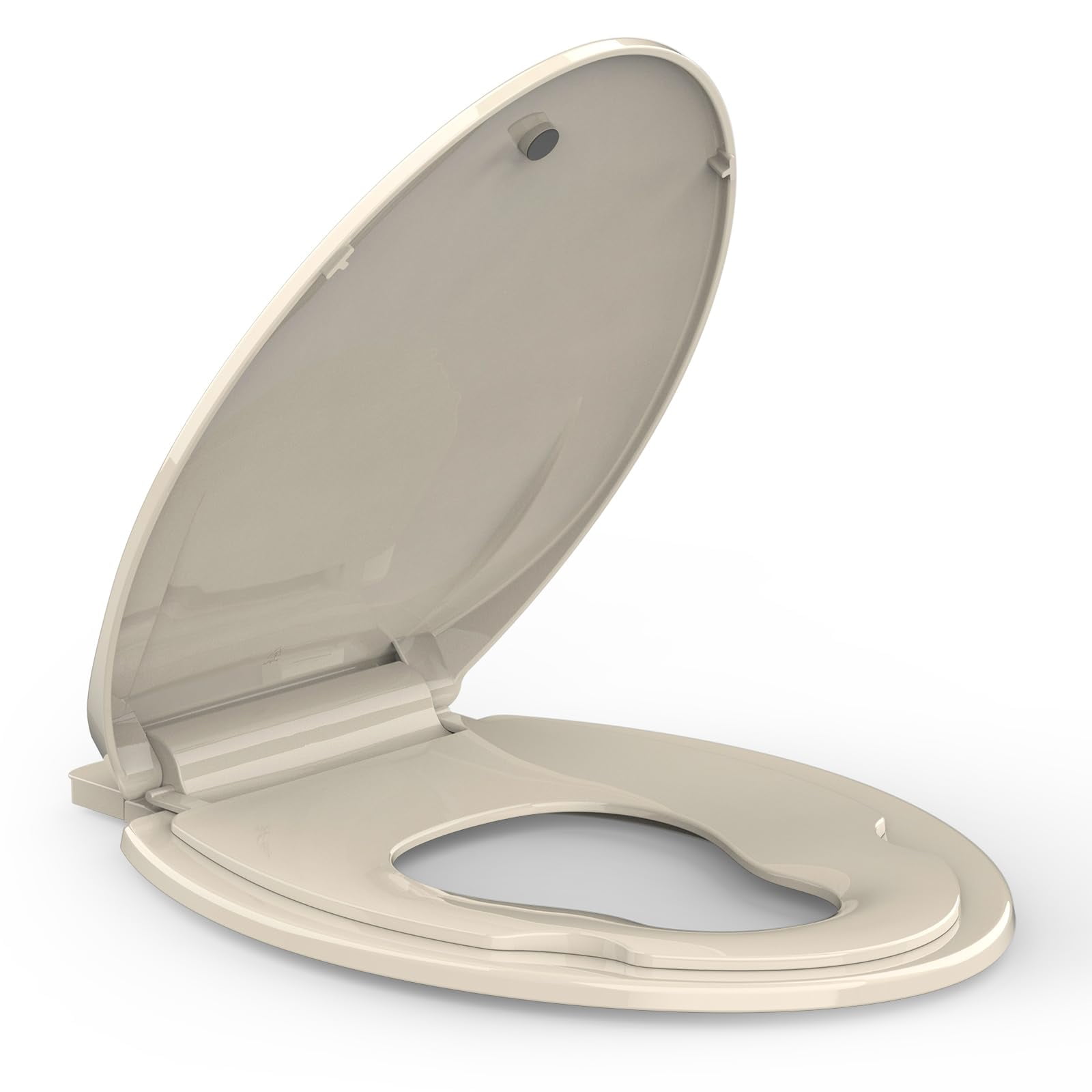 Elongated Toilet Seat with Built In Potty Training Seat, Slow Close Family Toilet Seat with Cover for Adults and Toddlers, Easy to Clean and Stain-Resistant, Almond