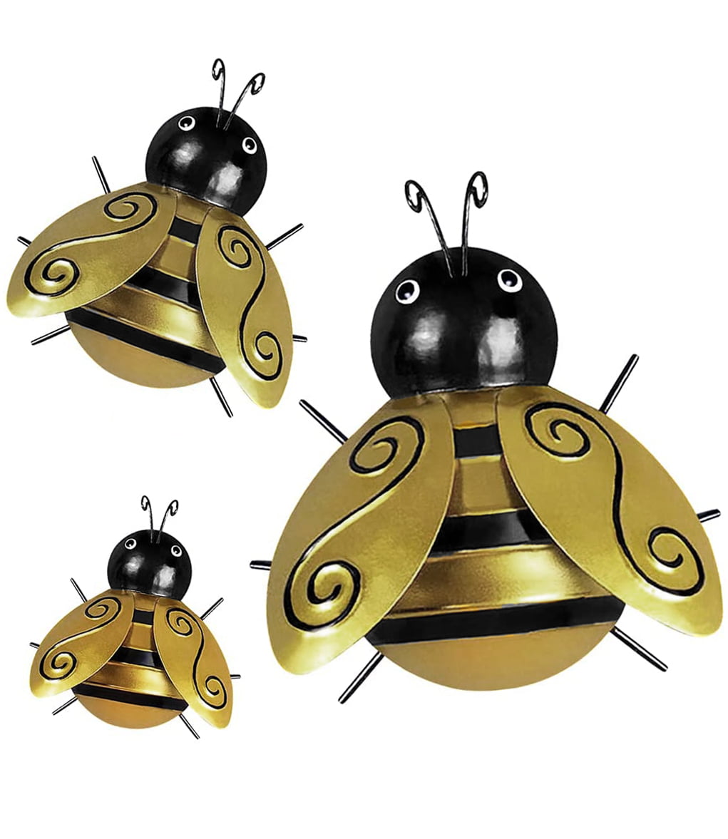 Metal Bumble Bee Set Of 4 Insect Porch Patio Fence Wall Garden Outdoor Art Decor 