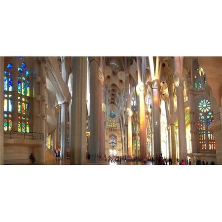 Interiors of La Sagrada Familia Barcelona Catalonia Spain Poster Print - 36 x 12