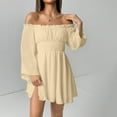 thumbnail image 5 of HXWCHs A Solid Color One Shoulder Casual Dress for Women L A-Beige, 5 of 8