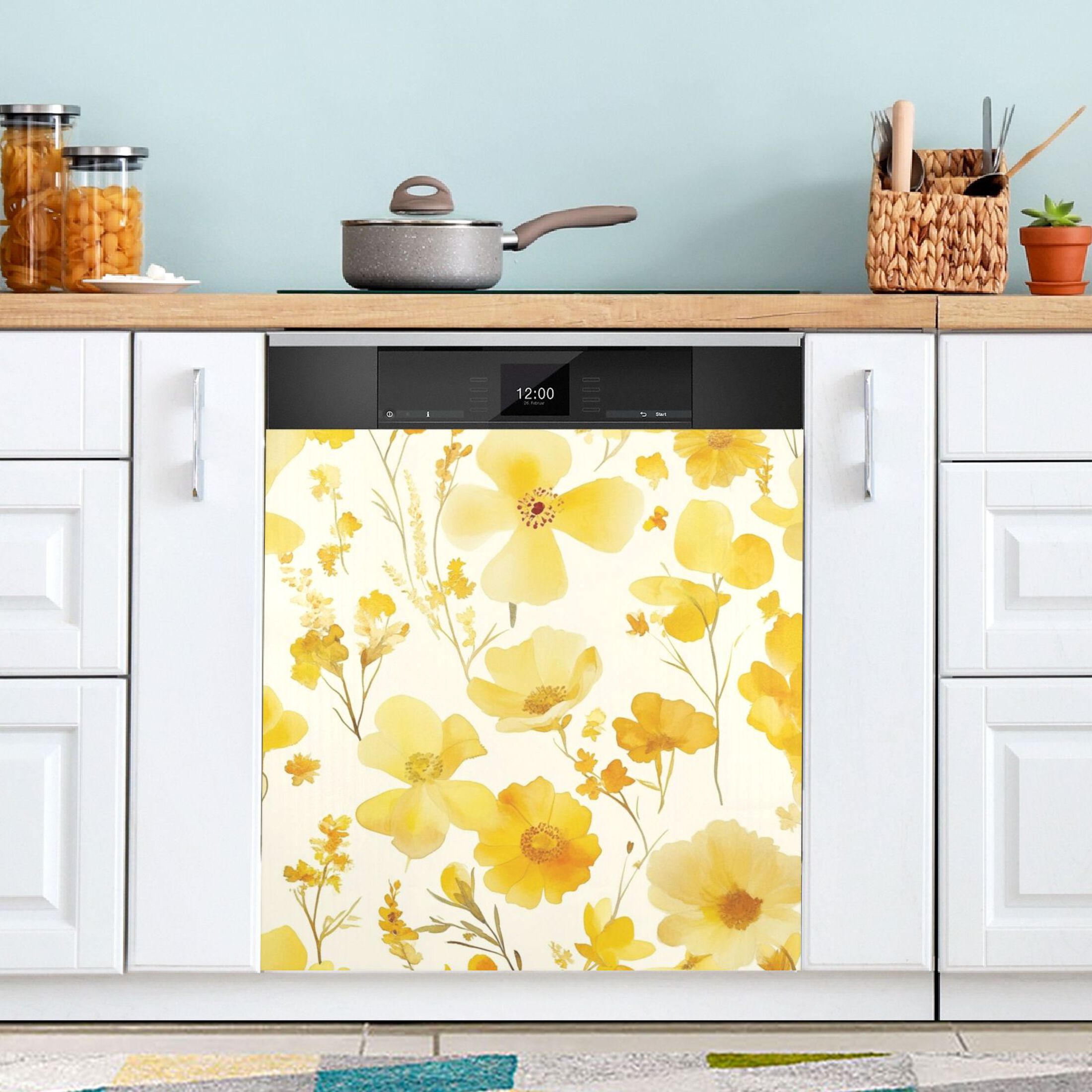 Dishwasher Magnetic Sticker 23x26 Inch Refrigerator Magnetic Sticker Washing Machine Magnetic Sticker Kitchen Panel Magnetic Sticker Home Decor Yellow Flowers Seamless