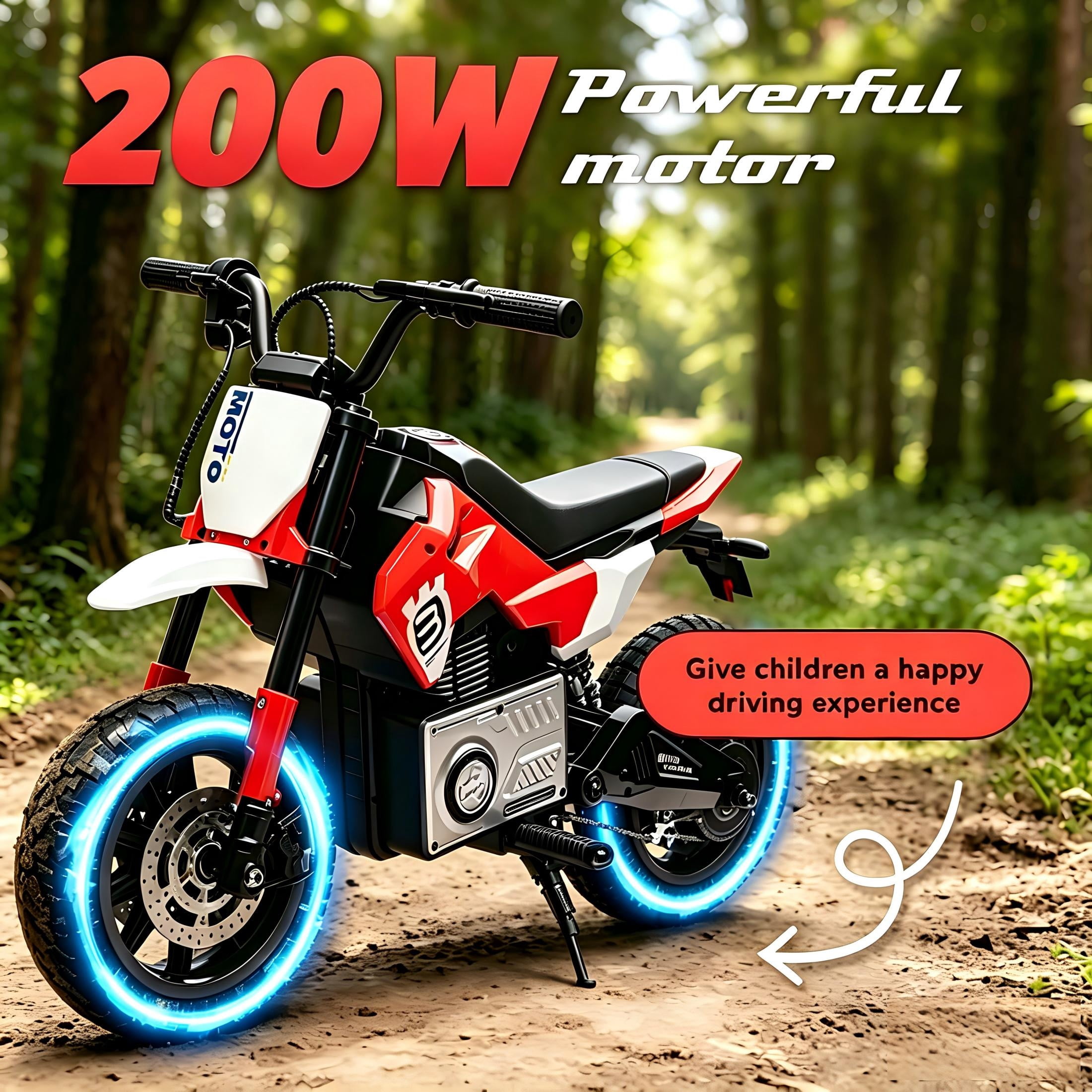 24V Electric Dirt Bike for Kids 5-12, SHINPT Ride On Toys for Kids 5-12, Toddler Motorcycle with 200W Motor, Speeds 3.11-9.32MPH, Electric Toy Motorcycle with Rear Shock Absorber, LED Lamp, Music