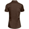 thumbnail image 3 of J. METHOD Women's Tailored Button Down Shirt Cuffed Short Sleeve Stretch Collar Office Work Formal Casual Basic Blouse Top NEWT06 Brown S, 3 of 5