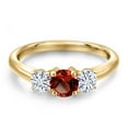 thumbnail image 3 of Gem Stone King 10K Yellow Gold Red Garnet and White Moissanite Engagement Ring for Women | 1.01 Cttw | Round 5MM | Gemstone January Birthstone | Size 7, 3 of 7