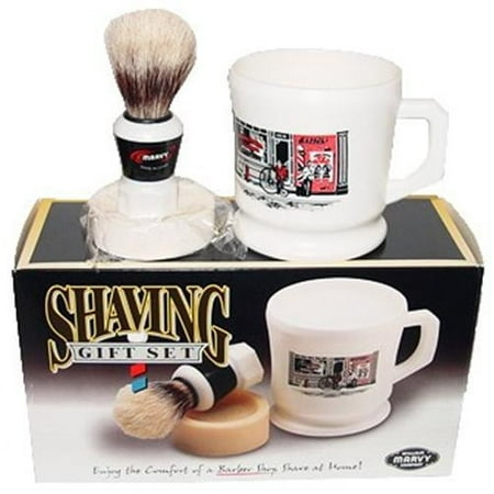 Marvy Shaving Gift Set Contains Boar Bristle Brush Mug &