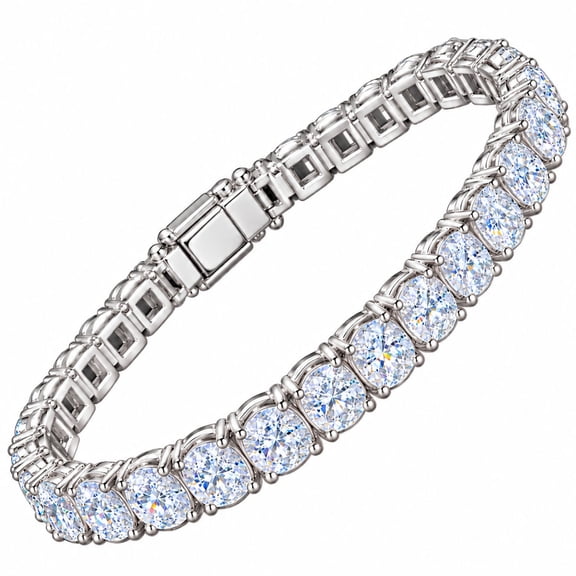 15 CTW Oval Cut Cubic Zirconia 18K White Gold Plated Silver Womens Tennis Bracelet