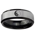 thumbnail image 2 of Yin Yang 8MM Beveled Edge Gray And Black Tungsten Men Ring, 2 of 2