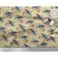 thumbnail image 3 of Soimoi Beige Crepe Silk Fabric Leaves,Floral & American Robin Bird Fabric Prints by Yard 42 Inch Wide, 3 of 3