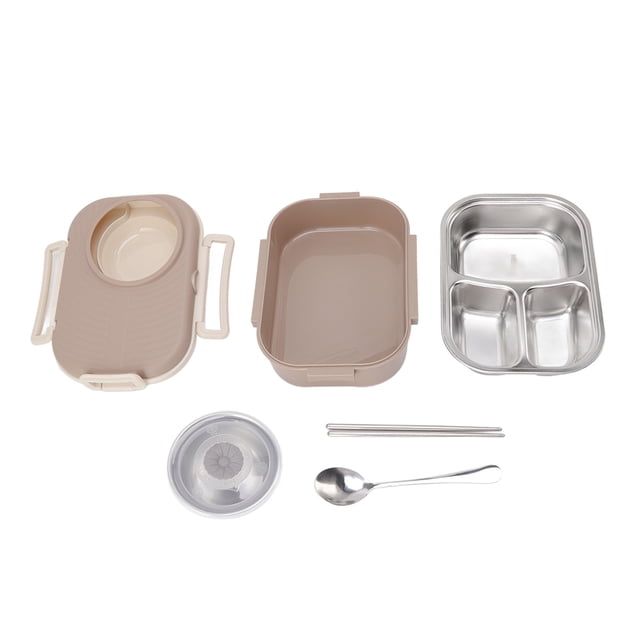 DeWin Boîte à Lunch, 1450ml Boîte à Lunch Bento Compartiment en Acier Inoxydable Boîte à bento Thermique Boîte à bento Double Couche pour étudiants(Brun)