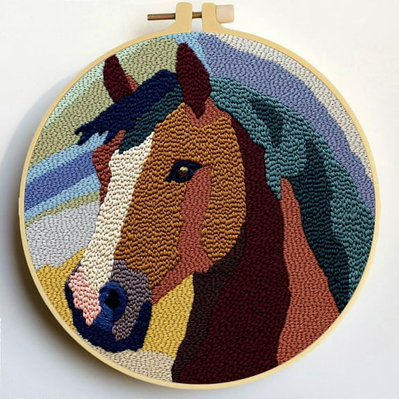 Punch Needle Kits Brown Horse DIY Embroidery Starter Set with Hoop Easy for Beginners Stress Relief Handmade Craft Hobby and Home Decor 20x20cm-6
