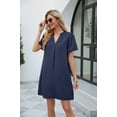 thumbnail image 6 of Women Dresses Plus Leisure Fashion Dresses New Loose V-neck Sexy Solid Short Sleeved Fashion Dresses Blue Trendy Skirt Size XL, 6 of 7