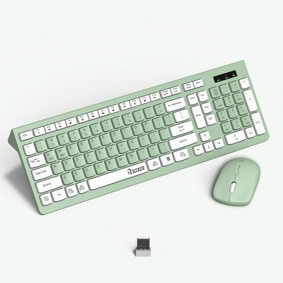 Wireless Keyboard and Mouse Combo, Full-Sized Wireless Keyboard and Adjustable DPI Mouse, 2.4GHz USB Receiver, Wireless Keyboard and Mouse for PC, Windows, MAC, Desktop, Laptop (Avocado Green)