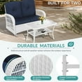 thumbnail image 6 of MEETWARM Outdoor Wicker Patio Glider Set, Loveseat for 2 Person Porch Furniture Glider with Glass-Top Coffee Table, Patio Glider Rocking Bench with Thickened Cushions, White Wicker/Navy, 6 of 7