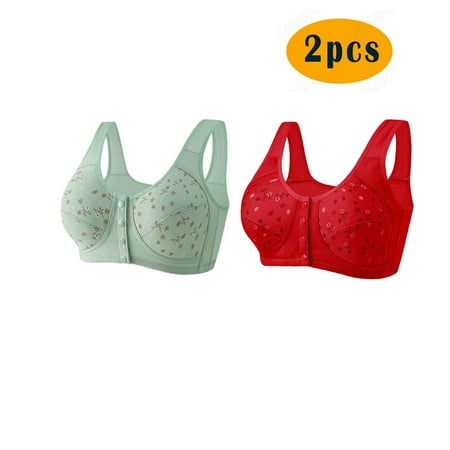 GERsome Women s PACK of 2 Front-Close Bra Underwire Underwear Comfort T-shirt Bra Convenient Snap Sleep Bra for Women Plus Size Full Coverage Bra 2pcs#Green/Red XXL