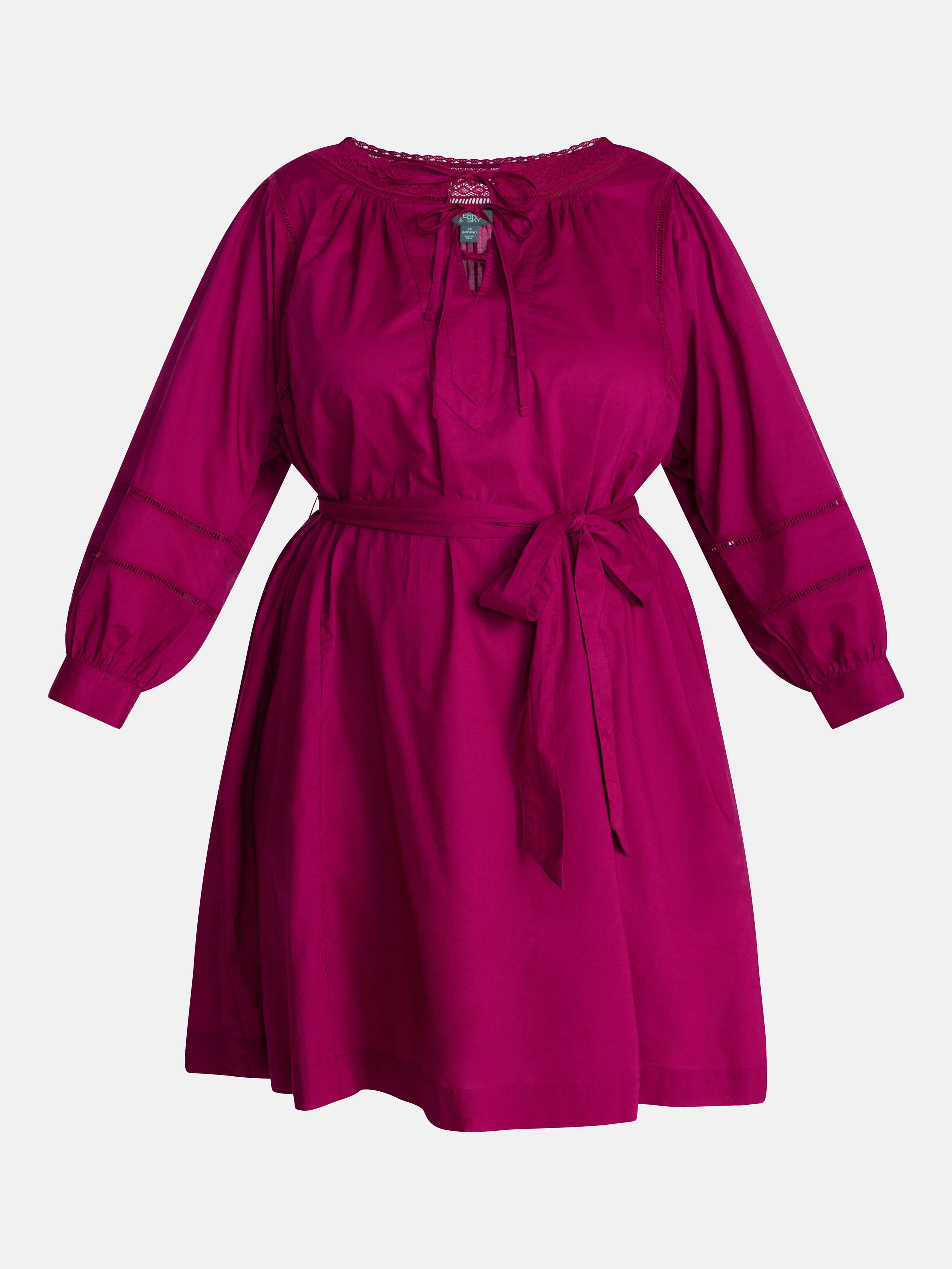 Terra & Sky Women's Plus Geo Eyelet Cotton Mini Dress with Long Sleeves, Sizes 0X-5X