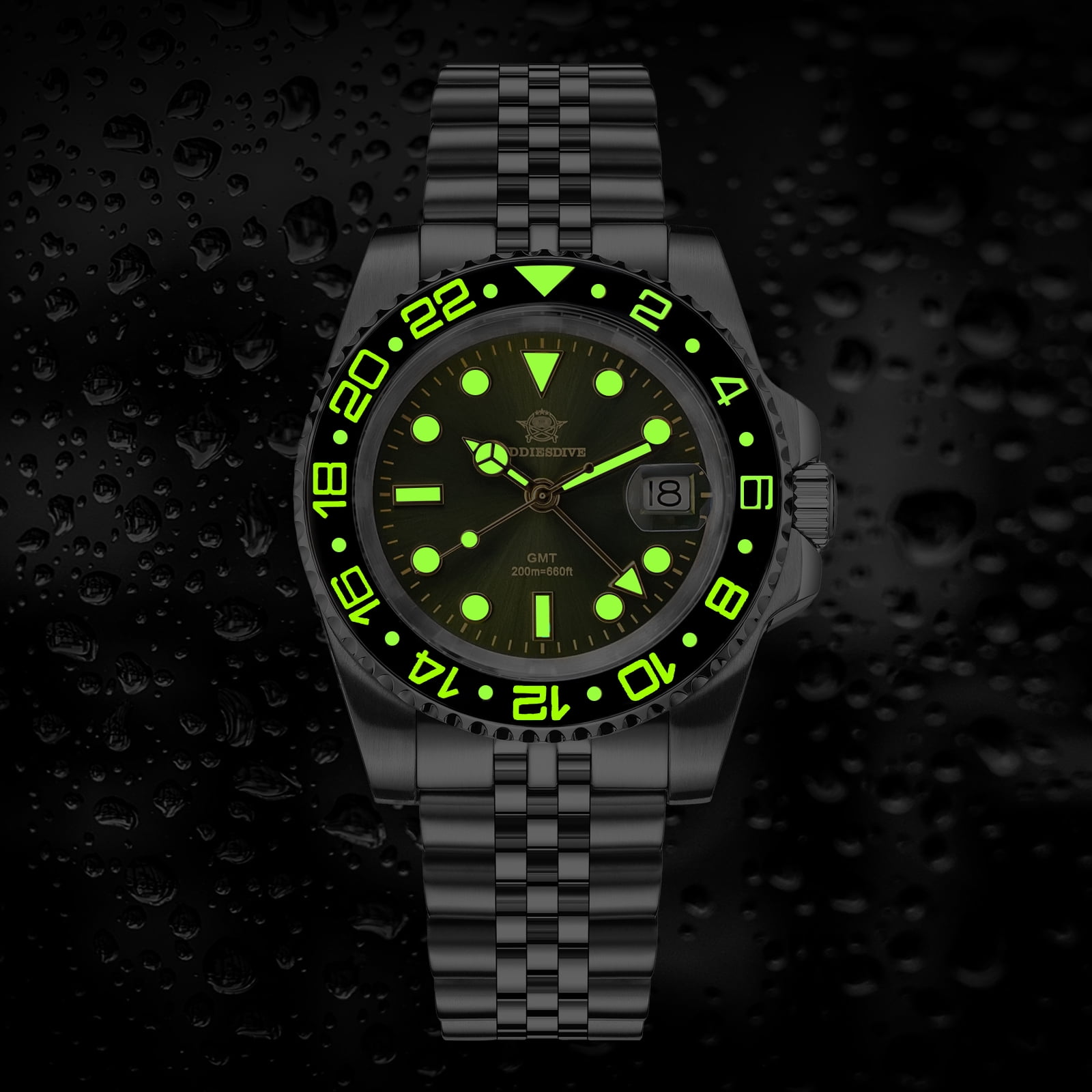 ADDIESDIVE GMT Watches for Men with Swiss Movement, 200M Waterproof Dive Watch, Luminous Ceramic Bezel Dual Time Zone for Travel & Busines