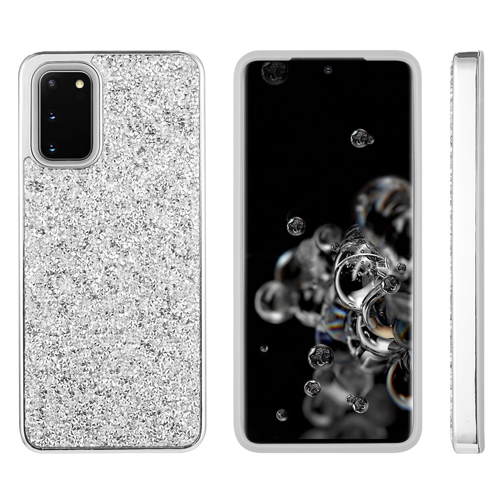SAMSUNG GALAXY S20(6.2) DIAMOND PLATINUM COLLECTION HYBRID BUMPER CASE WITH ELECTROPLATED FRAME - SILVER