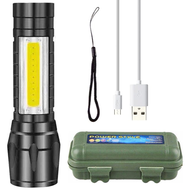 Muyoka Linterna de 300 lm Linterna LED recargable por USB con 3 modos de iluminación Antorcha LED con batería de 500 mAh Lámpara de flash de enfoque fijo/con zoom para acampar Senderismo Pesca nocturn Muyoka Hogar