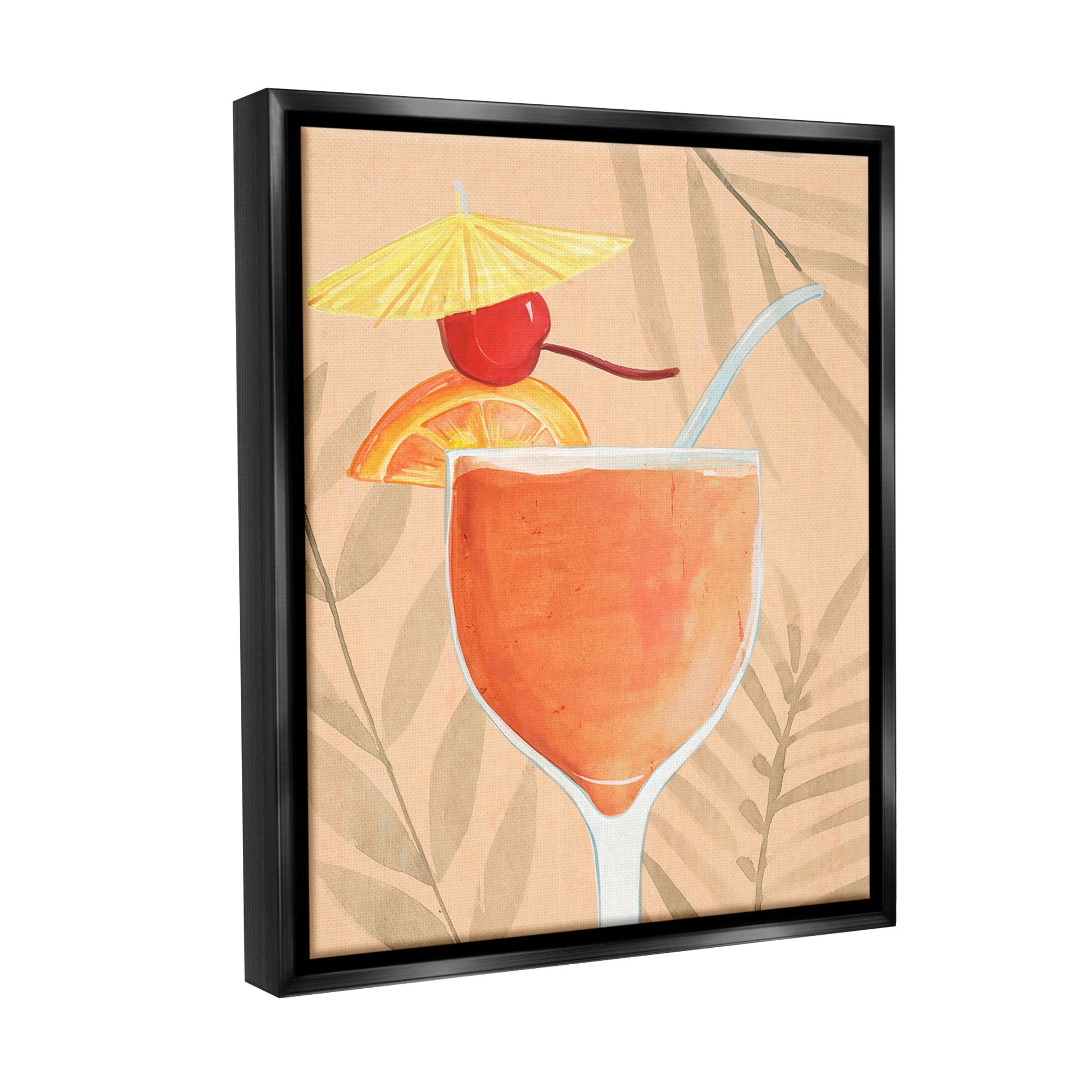 Stupell Industries Tropical Cocktail with Fruit Food & Beverage Painting Black Floater Framed Canvas Art Print Wall Art, 17 x 21