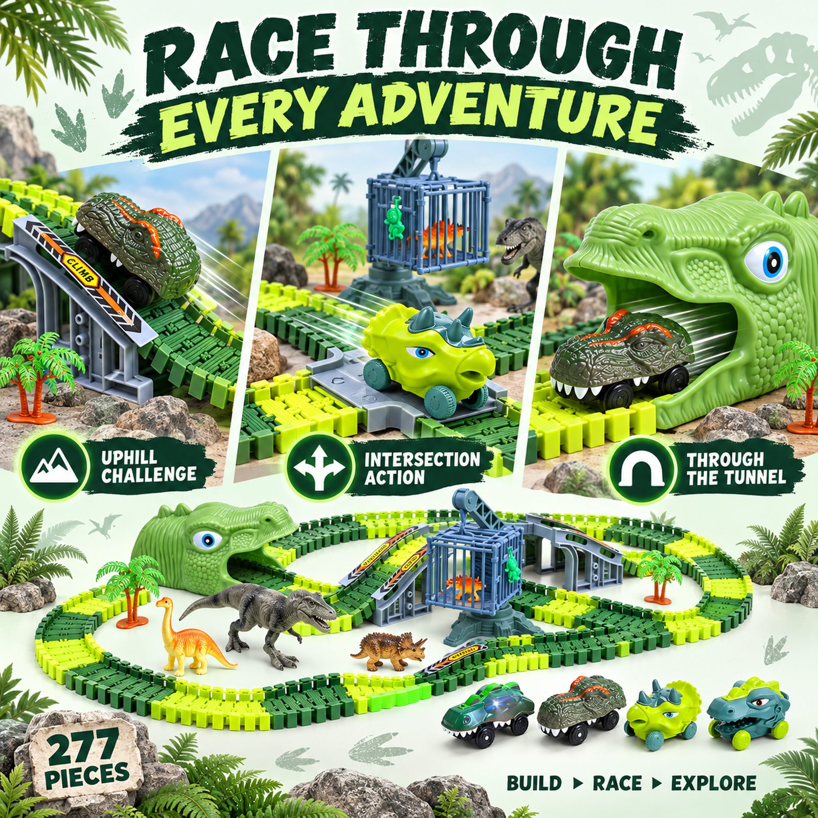 WEFONE Dinosaur Race Track Set 277-Piece Building Kit photo 6