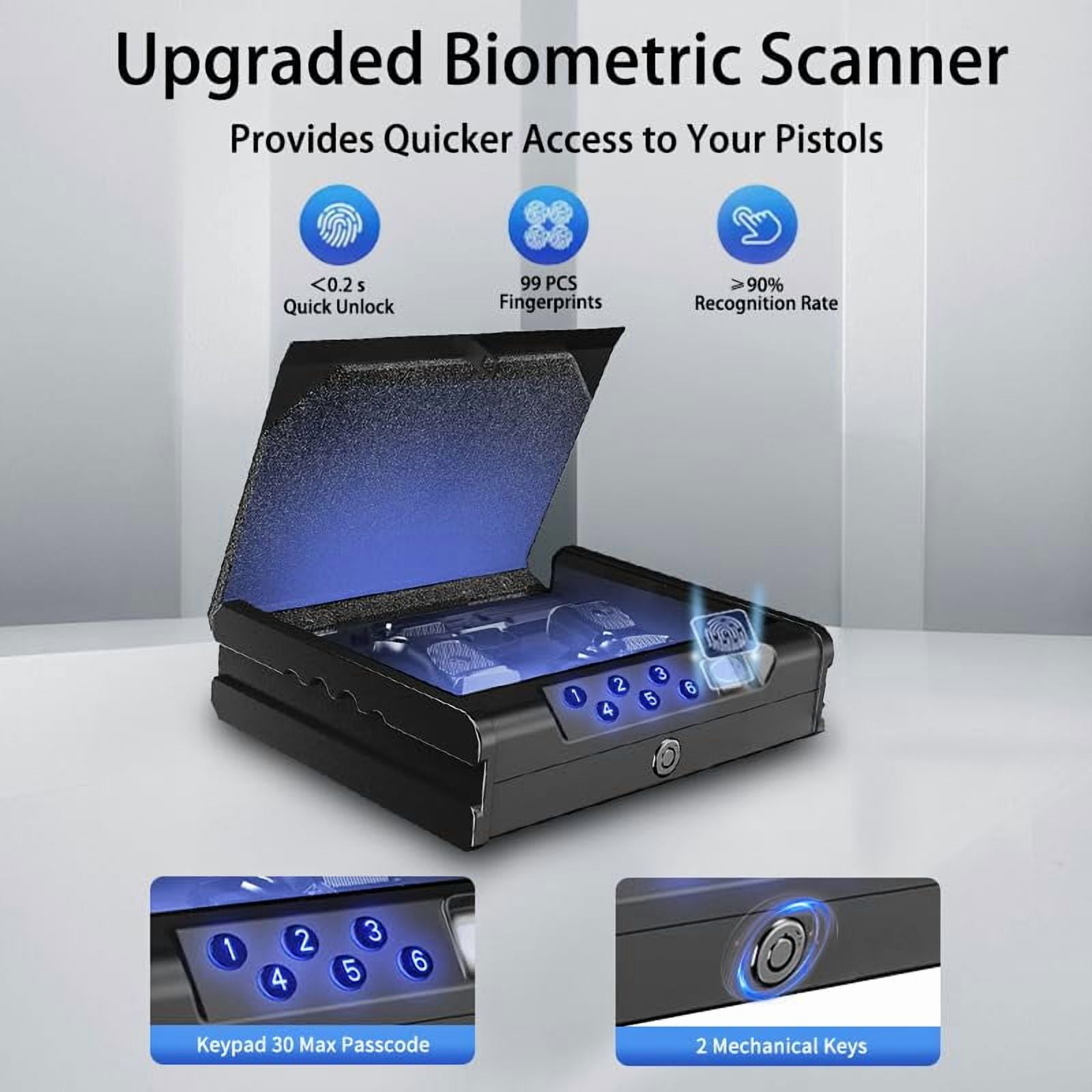 Gun Safe,Biometric Pistol Safe Gun Locker Box with  Control and Fingerprint 5-Quick Access Unlock, Gun Case Handgun Safe for 2-3 Pistols,Black