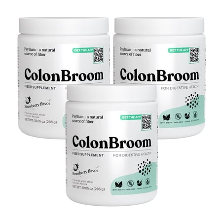 ColonBroom Psyllium Husk Powder - Colon Cleanse for Bloating Relief and Gut Health - Fiber Powder Drink, Easy to Mix - Vegan, Gluten Free, Non-GMO - Strawberry (150 Servings)