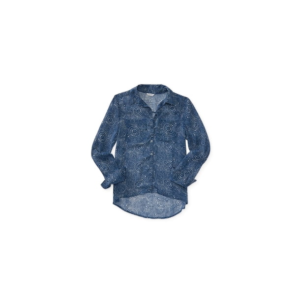 Camisa transparente con botones Aeropostale para mujer azul pequeña