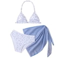 thumbnail image 3 of YDFCWXW Girl's Summer Swimsuit Set Floral Halter Triangle Bikini Set with Wrap Skirts Beachwear (Sky Blue, 10-11 Years), 3 of 5