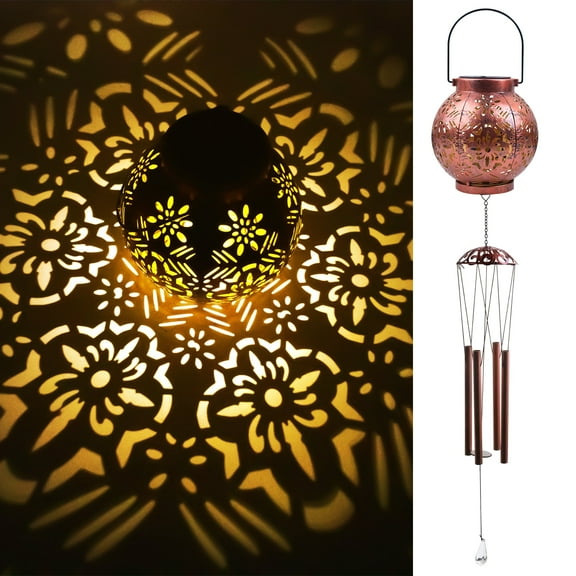 DAYBETTER Solar Wind Chimes Outdoor, Flower Hanging Solar Lantern Lights with Warm LED, Waterproof Decor Gift Lights for Patio, Yard, Birthday