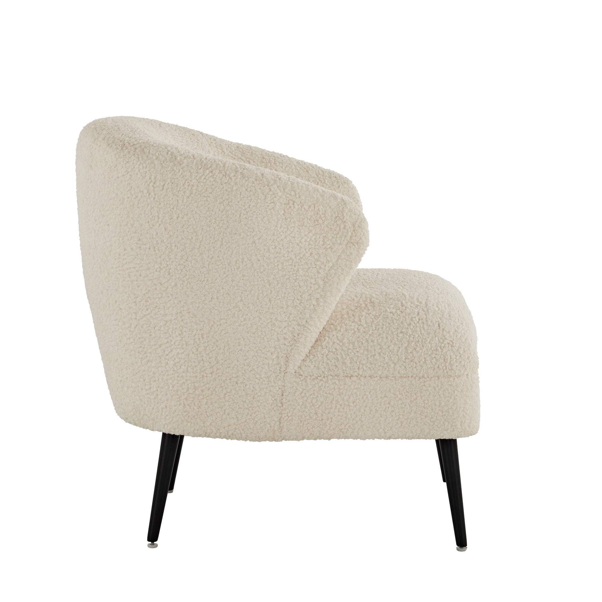 Weston Home Ditmars Modern Boucle Accent Chair with Cube Pouf Footrest, White