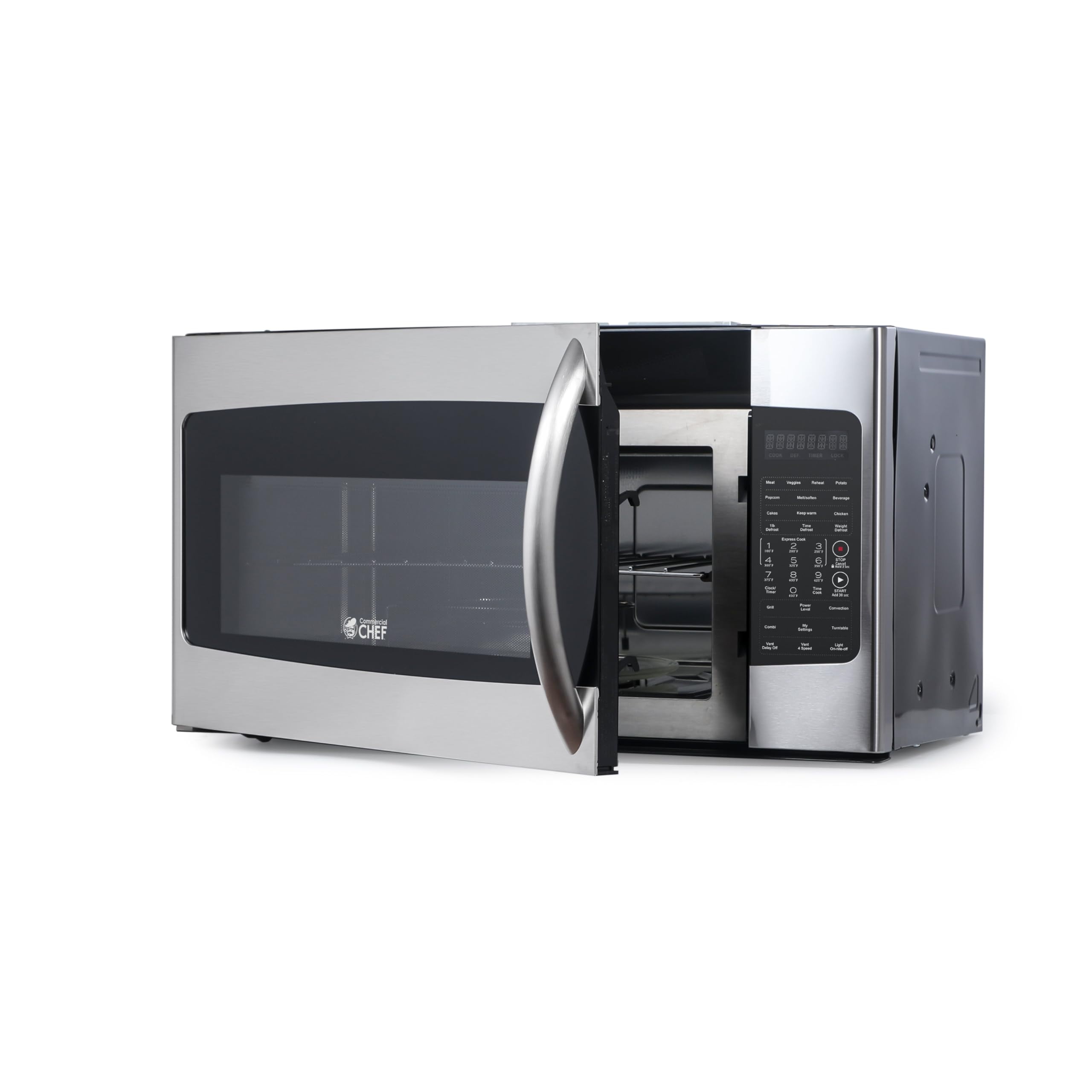 Commercial Chef 1.7 Cu. Ft. Over-The-Range Convection Microwave Oven, 1000 Watt Microwave with 10 Power Levels, 1400W Convection Oven with Air Fryer, 300 CFM Hood Fan, Touch Controls, CHMRC17GS