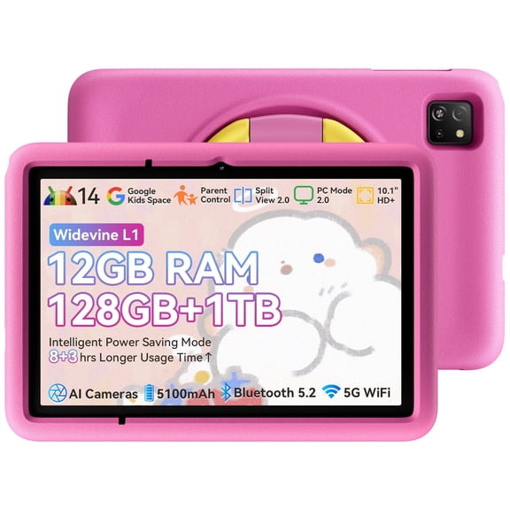 Blackview 10" Kids Tablet 6GB 64GB Parental Controls Android Tablets WiFi 6 Kid-Proof Case, Tab 30 Kids,Pink