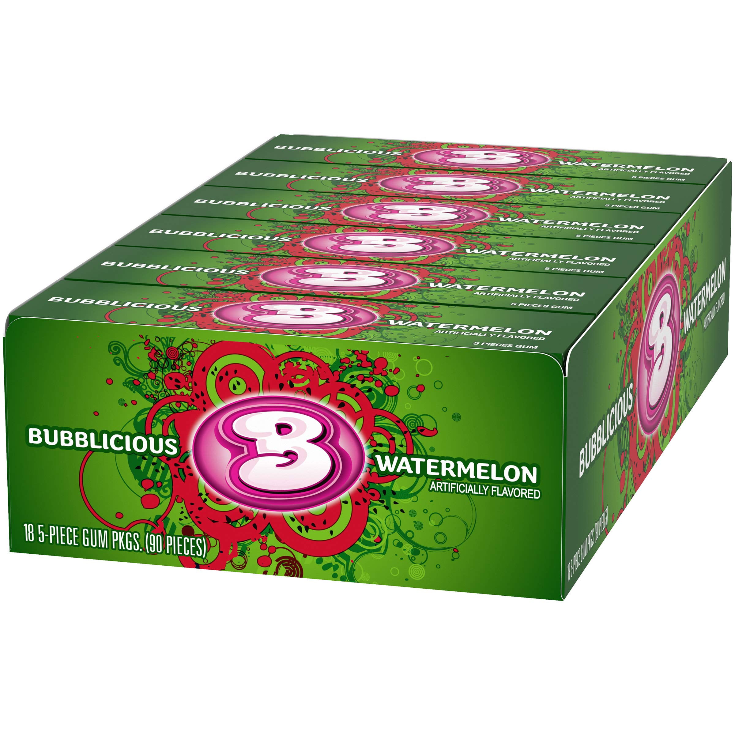 Bubblicious Watermelon Gum, 18 MFF30 Packs of 5 Pieces (90 Total Pieces)