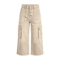thumbnail image 4 of QIUOMBBP Capri Cargo Pants for Women Wide Leg Button Front Denim Capris with Pockets Summer Fashion Streetwear Jeans Khaki XL, 4 of 6