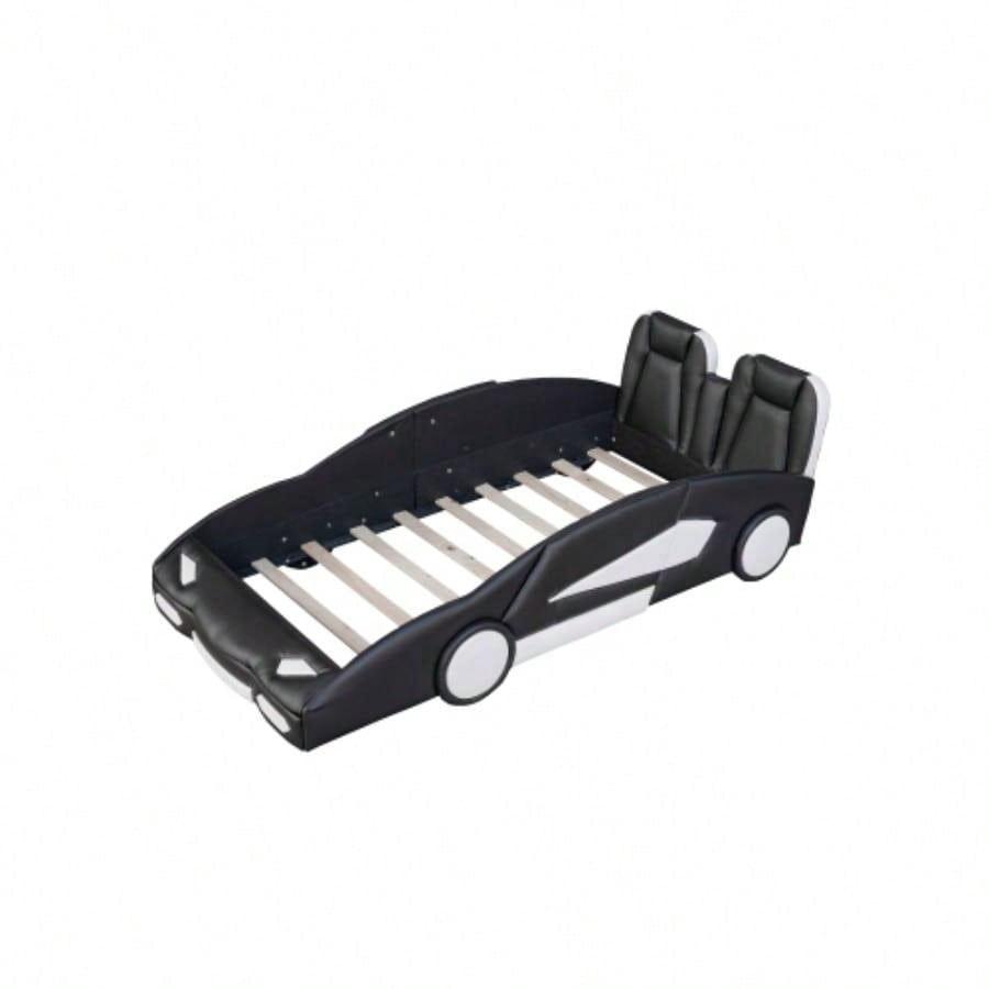 Twin Size Race Car - Shaped Platform Bed with Wheels, Black