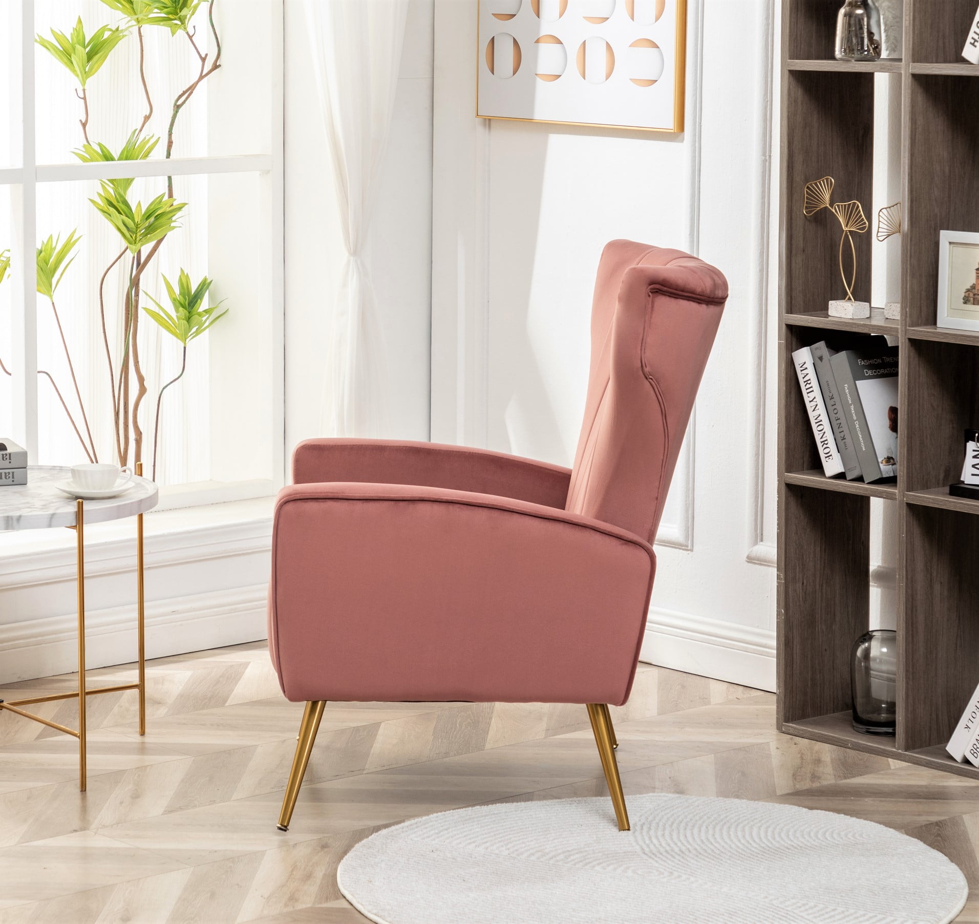 US Pride Furniture Kaleigh 27.56"W Velvet Sofa Chair with Metal Legs, Pink