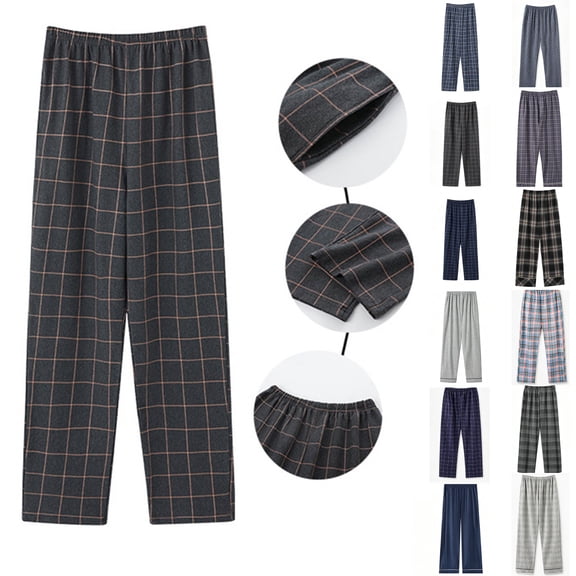 Zenithor Men's Plaid Pajama Pants Lightweight Straight-Fit Bottoms Elastic Waist Bedroom Night Sleepwear Pants Long Weekend Relaxing Loungewear,L-5XL Blue