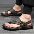 thumbnail image 3 of Sandals for Men with Back Strap Comfortable Beach Summer Leather Walking Flip Flops Orthopedic Slip on Slides, 3 of 7