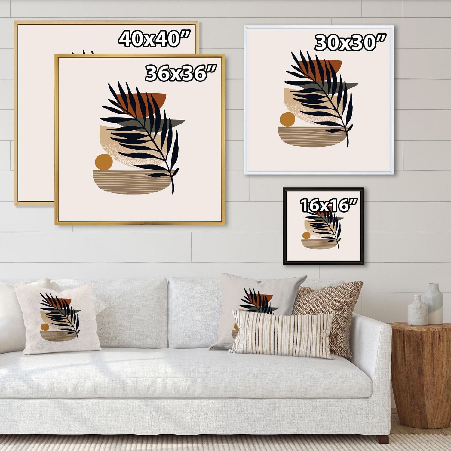 Designart Silhouettes et formes de feuilles tropicales IV ART MURAL À CADRE FLOTTÉ