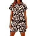 thumbnail image 3 of Outfits Women's Summer Two Piece Shorts Set Leopard Print Round Neck Short Sleeve Tops and Pocket Shorts Set Home Leisure, 3 of 5