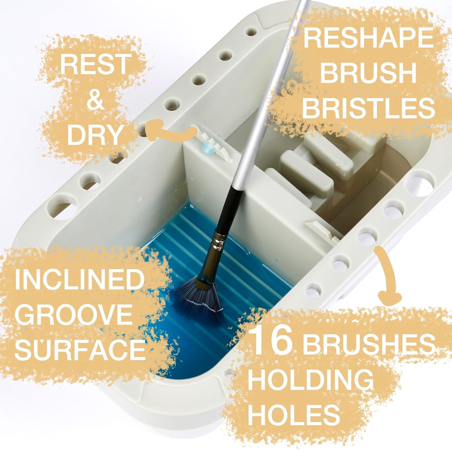 ABPETE Paint Brush Basin with Palette,Painting Art Supply Storage Organizer for Acrylic, Watercolor, and Water-Based Paints(Grey)