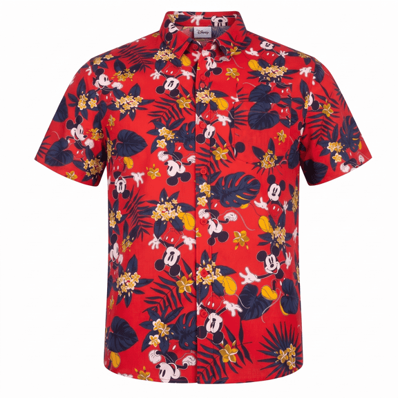 Disney Mickey Mouse Floral Button-Up Shirt Tropical Hawaiian Short Top