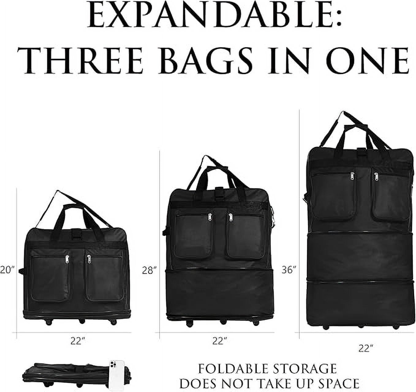 36"" Rolling Wheeled Expandable Duffel Bag Spinner Suitcase Luggage, Black