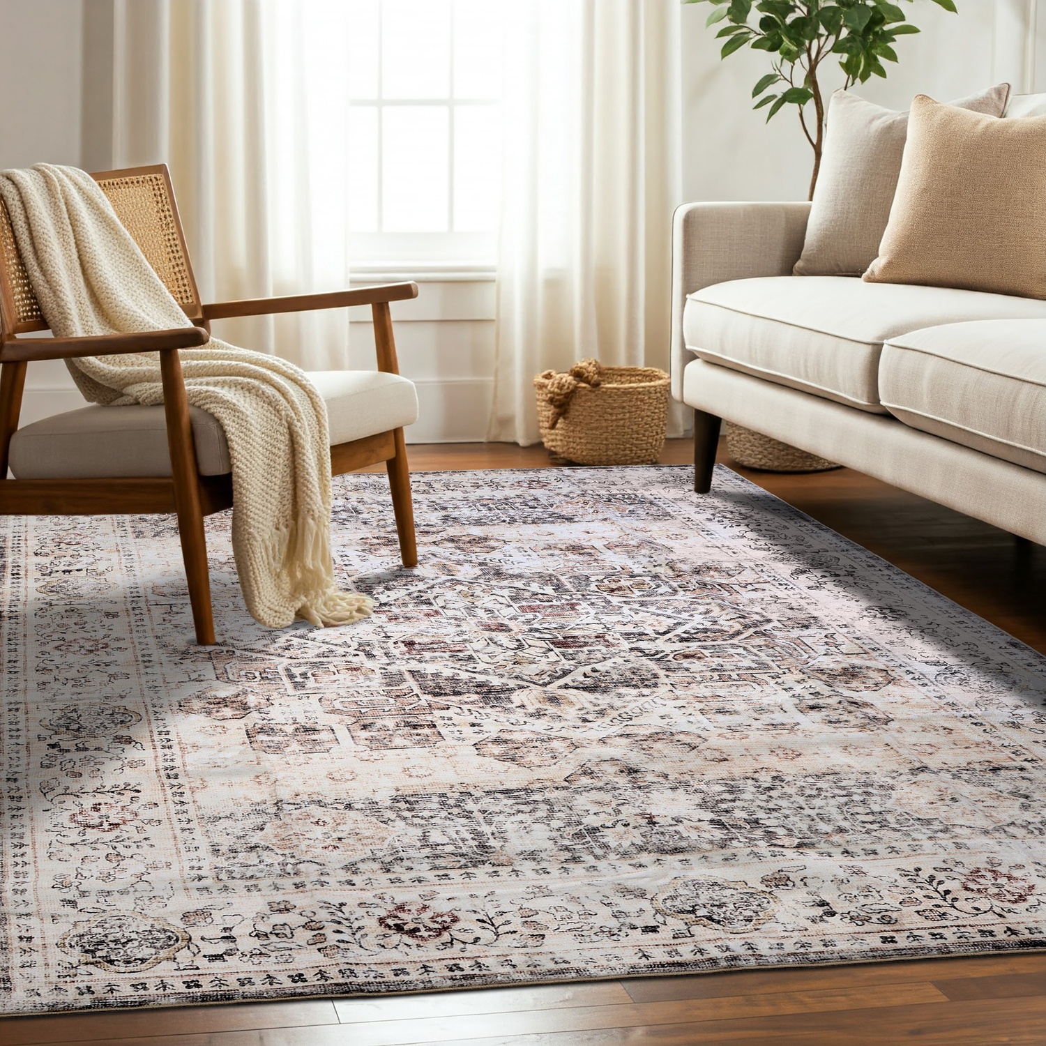 Delara 8'x10' Machine Washable Area Rug, Soft & Durable, Non-Slip, Stain Resistant, Meadow, for Bedroom, Living & Dining Room
