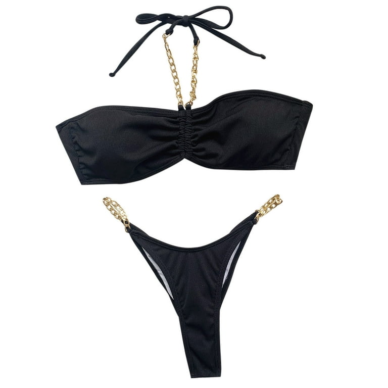 SheIn Women's Cheeky Brazilian Bikini Bottom Chain Thong Swimwear High Cut  Swim Bottoms