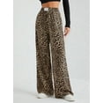 thumbnail image 2 of Women'S Plaid Leopard Print Straight Leg Pants Elastic Waist Y2K Trousers Bottoms with Pockets Leopard Brown XXXL, 2 of 8